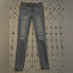 American Eagle Gray Super Stretch Distressed Skinny Jeans